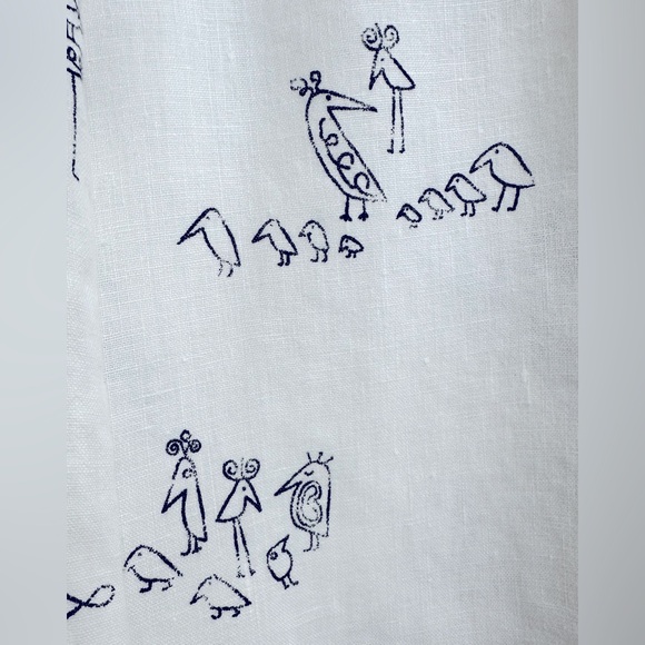 Chico’s Long Sleeve Chicks & Birds Boxy Button Up White Linen Shirt Black Birds - Picture 4 of 7